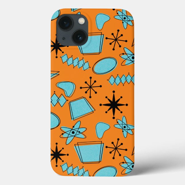 Coques Case-Mate iPhone Formes atomiques MCM Turquoise sur orange (Verso)
