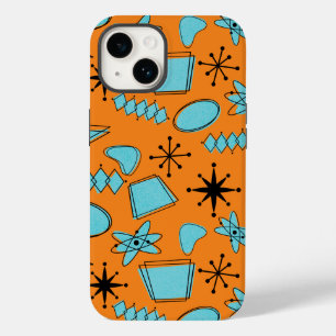 Coque Pour iPhone 14 Formes atomiques MCM Turquoise sur orange
