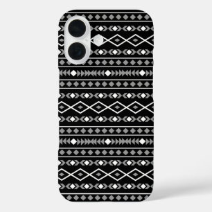 Coque Pour iPhone 16 Formes aztèques Motif blanc gris noir