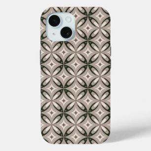 Coque Pour iPhone 15 Formes circulaires rétro beige et marron