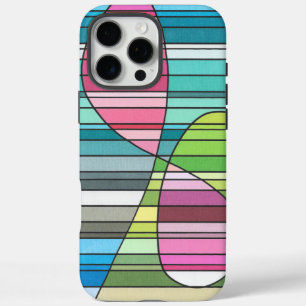 Coques iPhone 16 Pro Max Formes courbes abstraites rayées fraîches rose et 