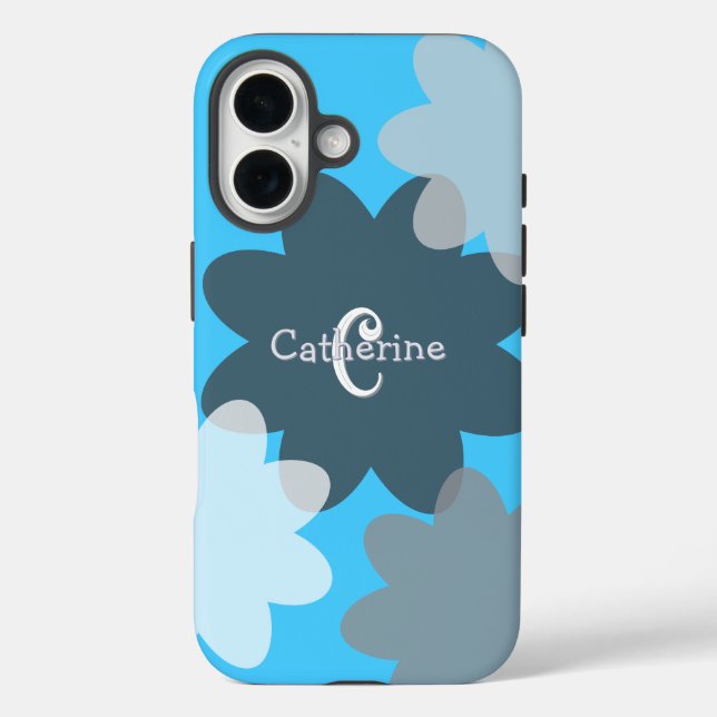 Coques Case-Mate iPhone Formes de fleurs super bleu Monogramme (Verso)