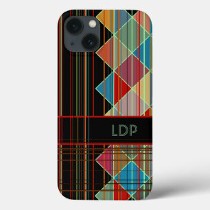 Etui iPhone Case-Mate Formes de triangle rayé avec initiales sur fond no