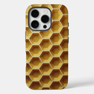 Coques iPhone 16 Pro Formes hexagonales jaunes dans un motif de nid d'a