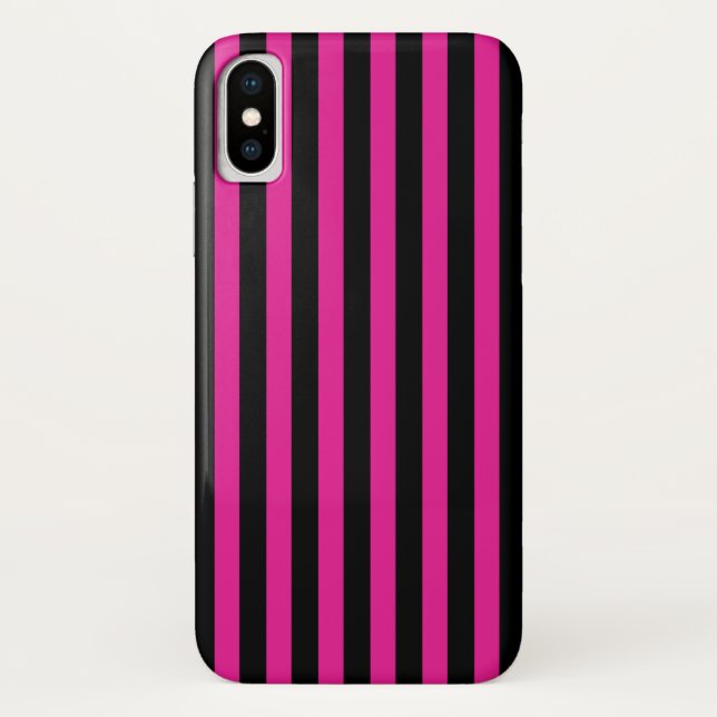 Coques Case-Mate iPhone Fouchsia et bandes de bonbons noirs (Dos)