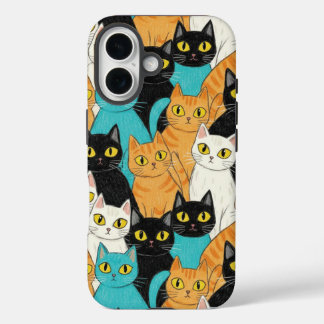 Coque Pour iPhone 16 Foule de chats au crayon fantaisiste
