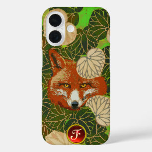 Coque Pour iPhone 16 FOX ROUGE PARMI LES FEUILLES VERTS ET LE MONogramm