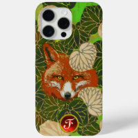 FOX ROUGE PARMI LES FEUILLES VERTS ET LE MONogramm
