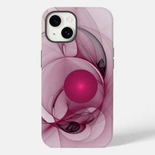 Coque Pour iPhone 14 Fractale Balançante, Art Abstrait Moderne Rose Ber