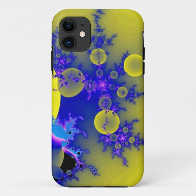Coques Case-Mate iPhone fractale bleue et jaune (Dos)