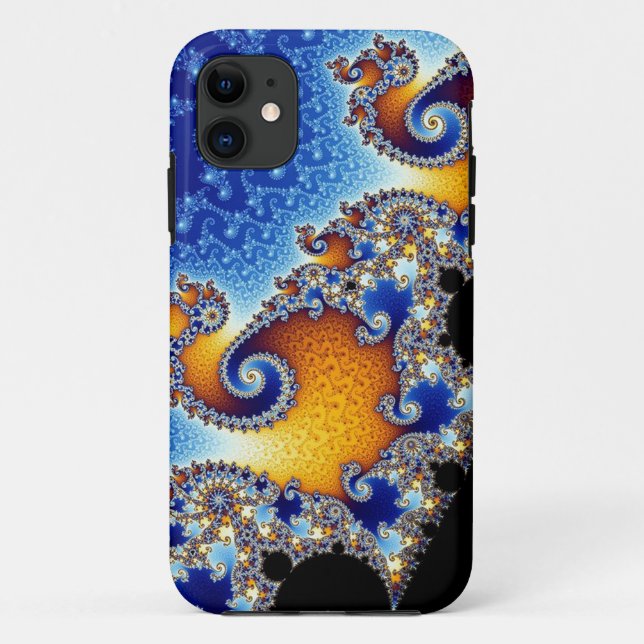 Coques Case-Mate iPhone Fractale en spirale bleue de Mandelbrot double (Dos)
