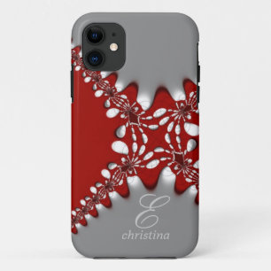 Case-Mate iPhone Case Fractales en dentelle Tribale Argent Rouge Monogra