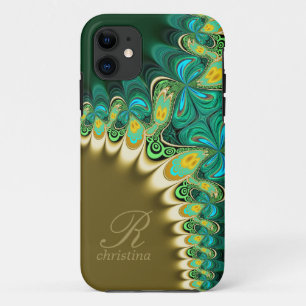 Etui iPhone Case-Mate Fractales Turquoise vert et dentelle or Monogram i