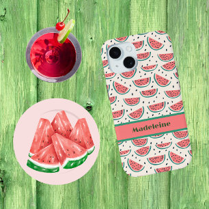 Coque Pour iPhone 15 Fraîchement rose pastèque Motif crème Monogramme