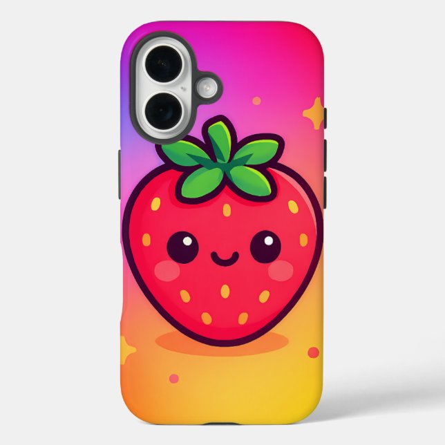 Coques Case-Mate iPhone Fraise Kawaii souriante sur Pastel Gradient Backg (Verso)