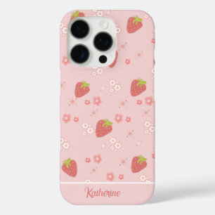 Coques iPhone 16 Pro Fraise mignonne aux fleurs.