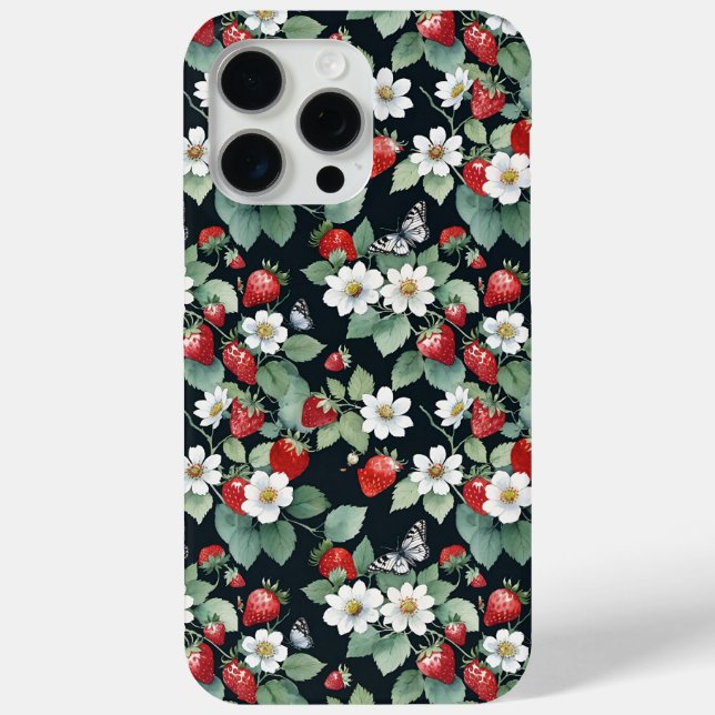 Coques Case-Mate iPhone Fraises et papillons Noirs (Verso)