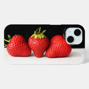 Coque Pour iPhone 15 Fraises Sur Noir Sur Blanc Iphcna