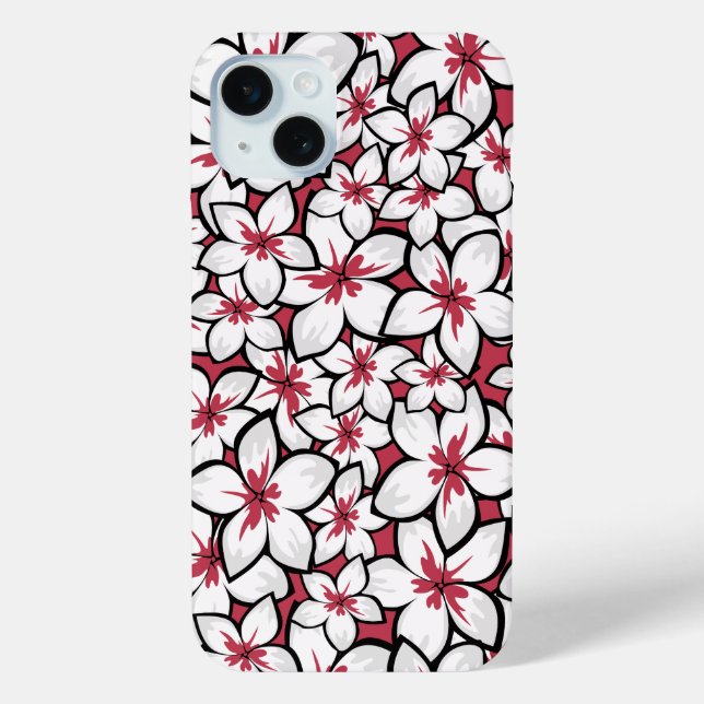 Coques Case-Mate iPhone Frangipani Motif Fuchsia rose et blanc (Verso)