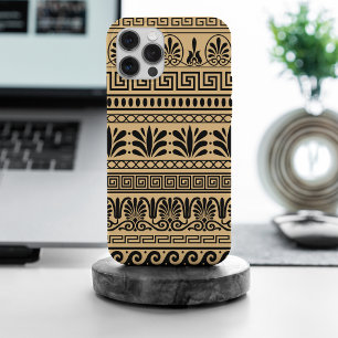 Coque iPhone 15 Pro Max Fret grec, Motif méditerranéen, Brown