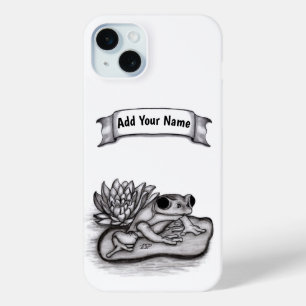 Coque iPhone 15 Mini Froggy with Lotus Flower, Ajouter votre nom