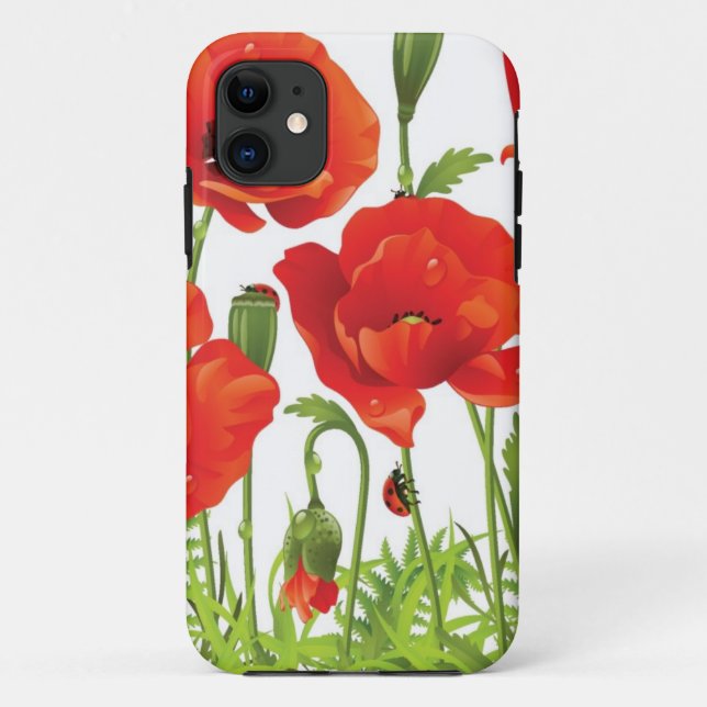 Coques Case-Mate iPhone Frontière horizontale avec le pavot rouge (Dos)