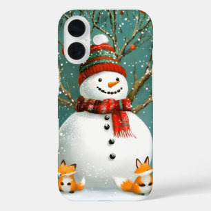 Coque Pour iPhone 16 Frosty Winter Whimsical Snowman Fox Wonderland