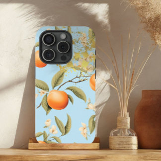 Coque Pour iPhone 15 Fruit Pastel Blue, Orange et Gold Apricot