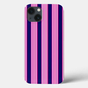 Case-Mate iPhone Case Fuchsia et blanc cinq bandes motif avec bleu