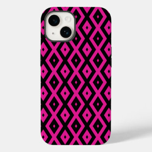 Coque Pour iPhone 14 Fuchsia et motif de diamants noirs