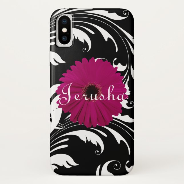 Coques Case-Mate iPhone Fuchsia Gerbera rose marguerite noir/blanc tourbil (Dos)
