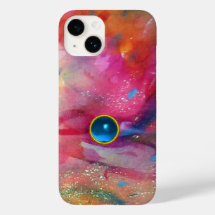 Coque Pour iPhone 14 FUCHSIA ROSE ABSTRAITE pierre saphir bleu