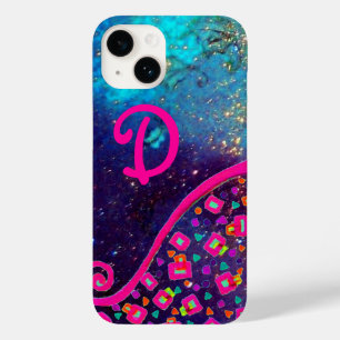 COQUES POUR iPhone FUCHSIE ROSE TURQUOISE BLEU ABSTRAIT DÉCO MONOGRAM