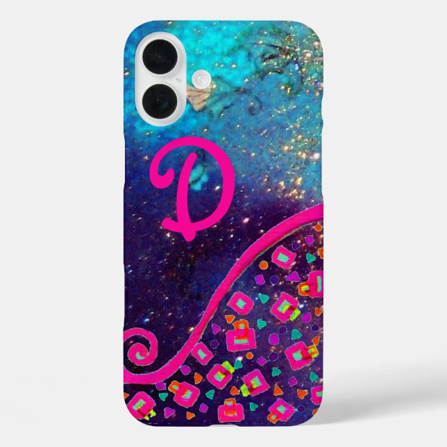COQUES Case-Mate iPhone FUCHSIE ROSE TURQUOISE BLEU ABSTRAIT DÉCO MONOGRAM (Verso)