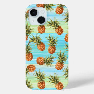 Coque Pour iPhone 15 Fun Ananas Fruit Motif Aquarelle Art Stripes
