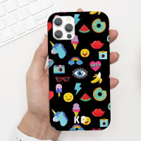 Fun Black 80's Icons Emojis Motif