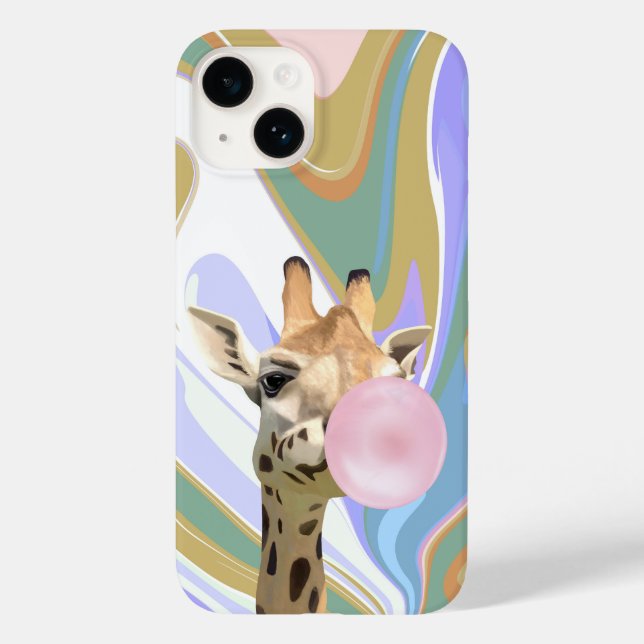 Coques Case-Mate iPhone Fun Bubblegum soufflant Giraffe Liquide Swirl Bleu (Verso)