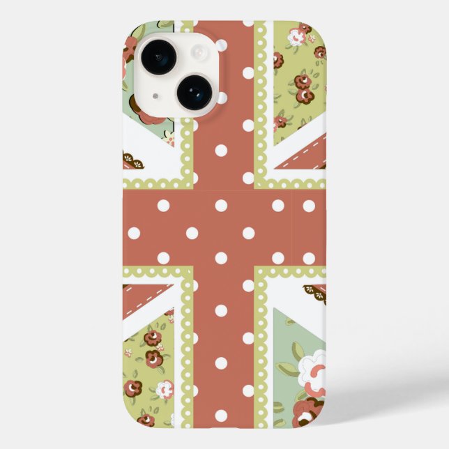 Coques Case-Mate iPhone Fun Folk Quilt British Union Jack Fleurs brunes (Verso)