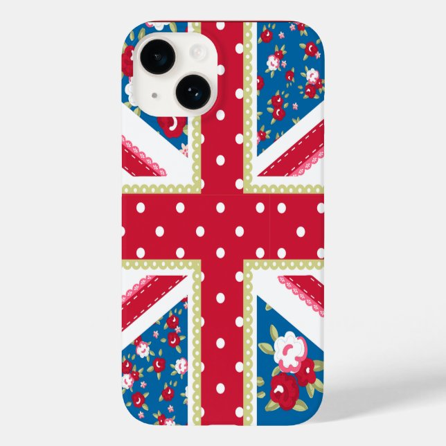 Coques Case-Mate iPhone Fun Folk Quilt British Union Jack Flowers (Verso)
