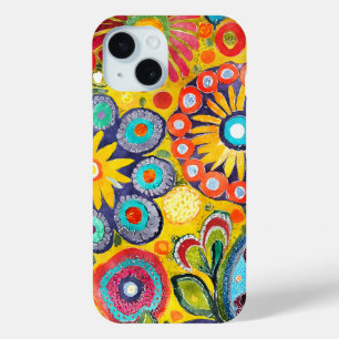 Coque Pour iPhone 15 Fun Hippie à motif de fleur