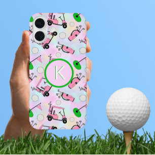 Coques iPhone 16 Plus Fun Pink Feminine Golf Design et Monogramme person