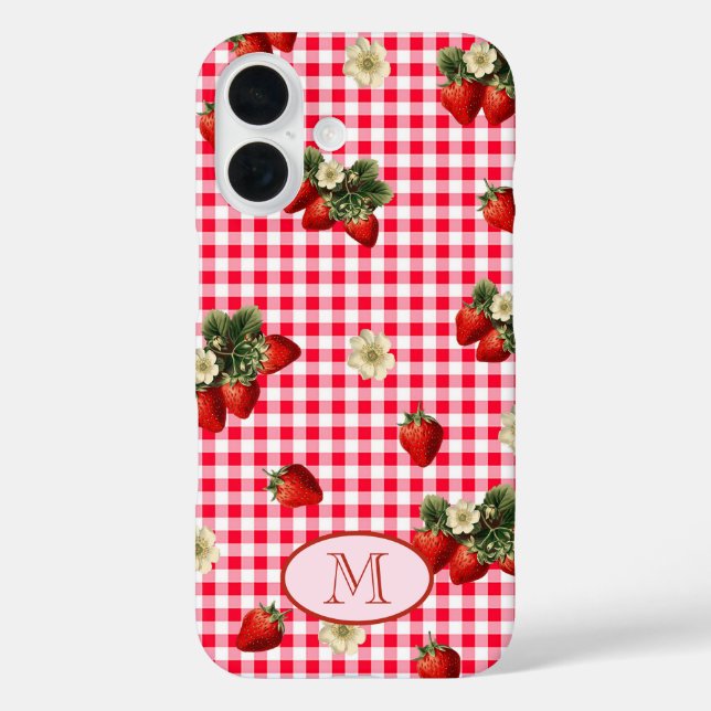Coques Case-Mate iPhone Fun Red En vichy Strawberries Custom Monogramme (Verso)