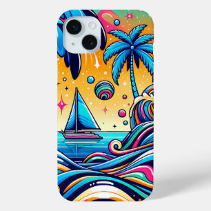 Coque iPhone 15 Mini Fun Whimsic Psychedelic Voilier
