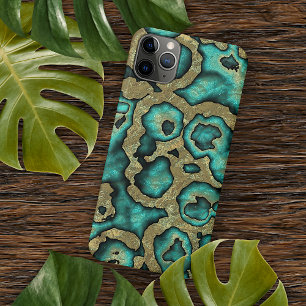 Case-Mate iPhone Case Funky Turquoise Green Faux Gold Swirls Art Pattern
