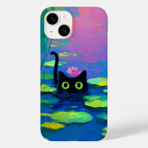 Coque Pour iPhone 14 Funny Chat noir nager dans l'étang L'art bizarre