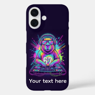 Coque Pour iPhone 16 Funny DJ Capybara Cool 67 tie dye Neon Music Party