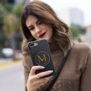 Coque Pour iPhone 15 Funny Noir Golden Luxe Script Monogramme initial