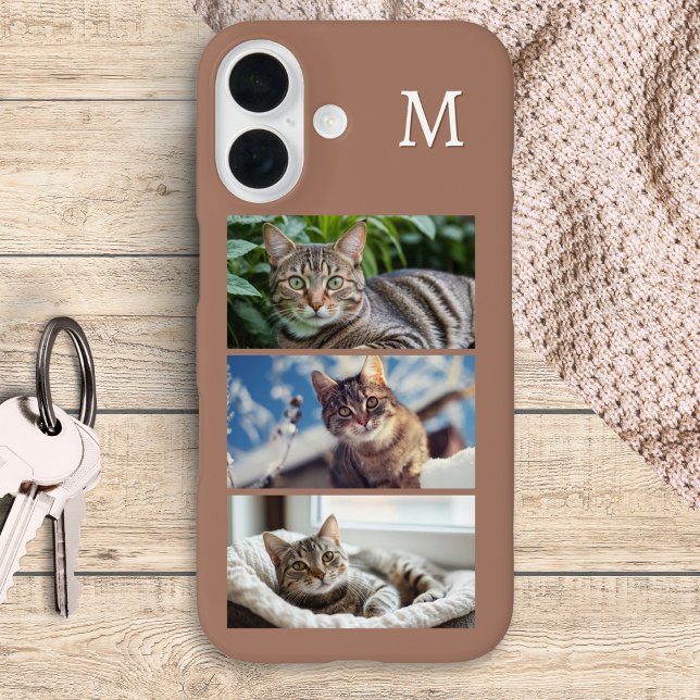 Coques Case-Mate iPhone Galerie Photo Cat Animau Lecteur Personnalisé Init (An elegant monogrammed phone case to personalize with three favorite photos of your pet cat)