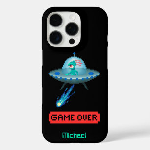 Coques iPhone 16 Pro "Game Over" Alien volant un vaisseau spatial OVNI,