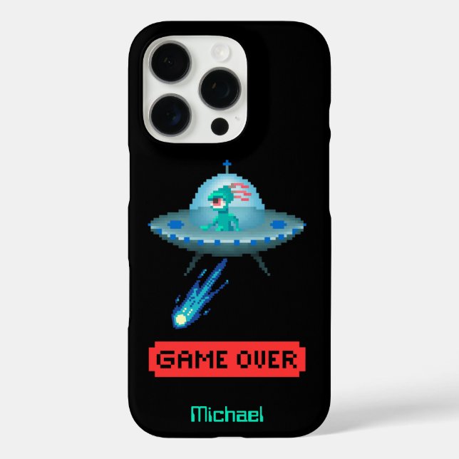 Coques Case-Mate iPhone "Game Over" Alien volant un vaisseau spatial OVNI, (Verso)